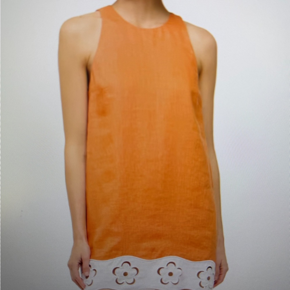 Staud Mika Orange Sleeveless Dress with White Floral Hem - Large